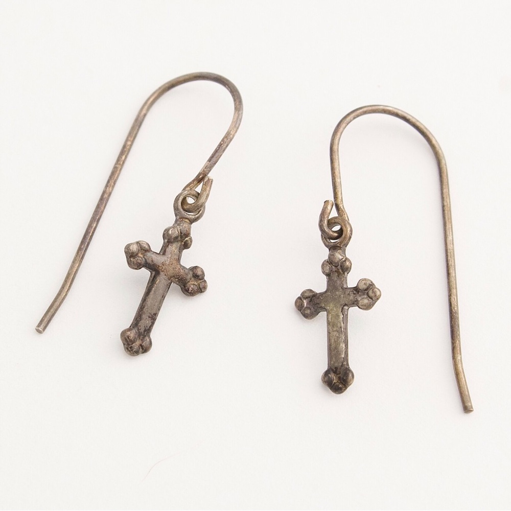 Vintage Sterling Silver Cross Dangle Earrings